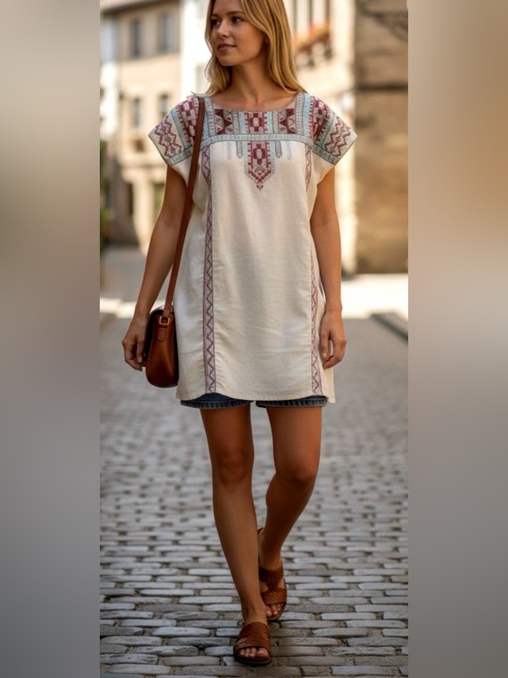 Johnny Was Ezra Linen Embroidered Boho Tunic Dress Artisan Sz Small